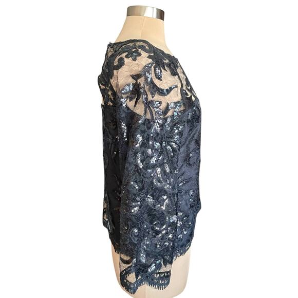 Cupcakes & Cashmere Black Lace Sequin Top MED Whimsygoth Evening Glamorous - Picture 4 of 10